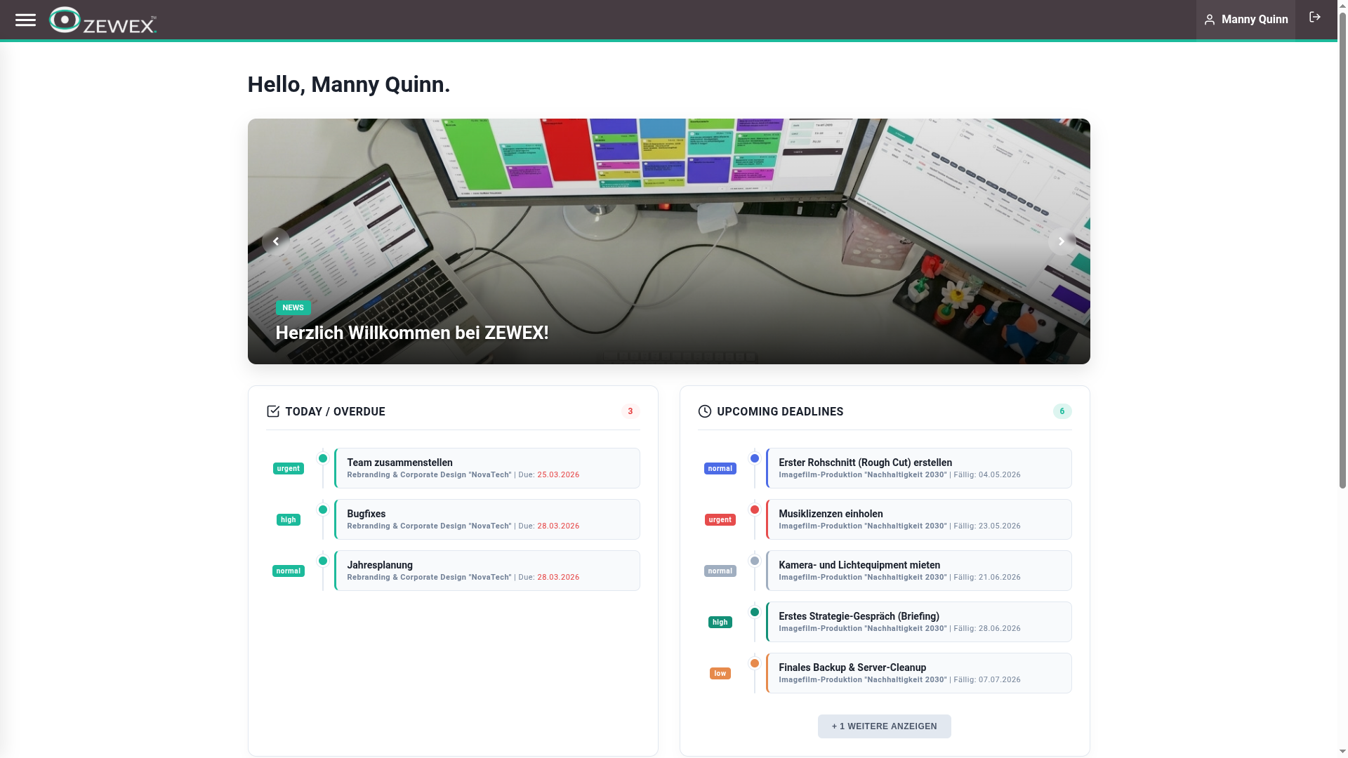 Dashboard Ansicht